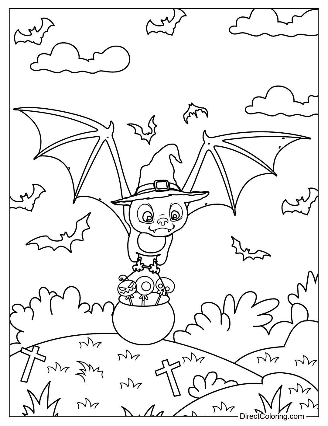 Vampire Bat With A Basket Of Candy Coloring